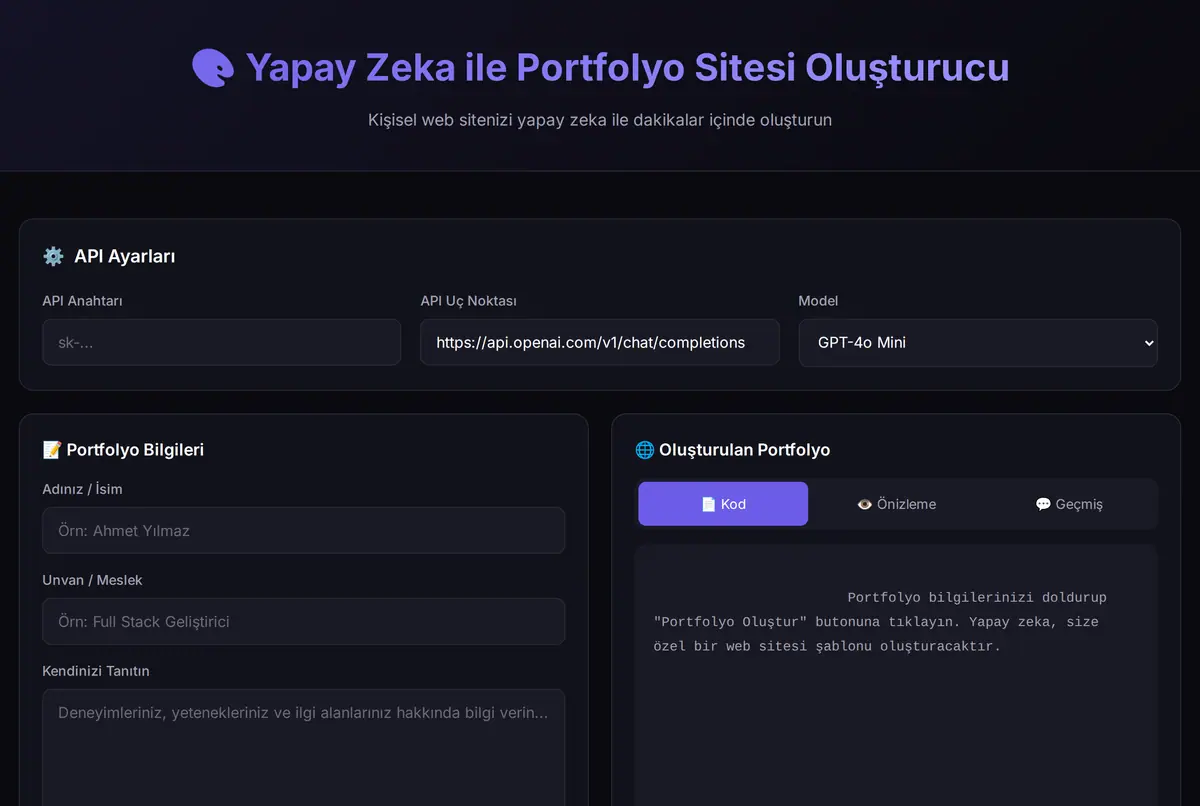 Yapay Zeka ile Portfolyo Sitesi Oluşturucu ekran görüntüsü 2