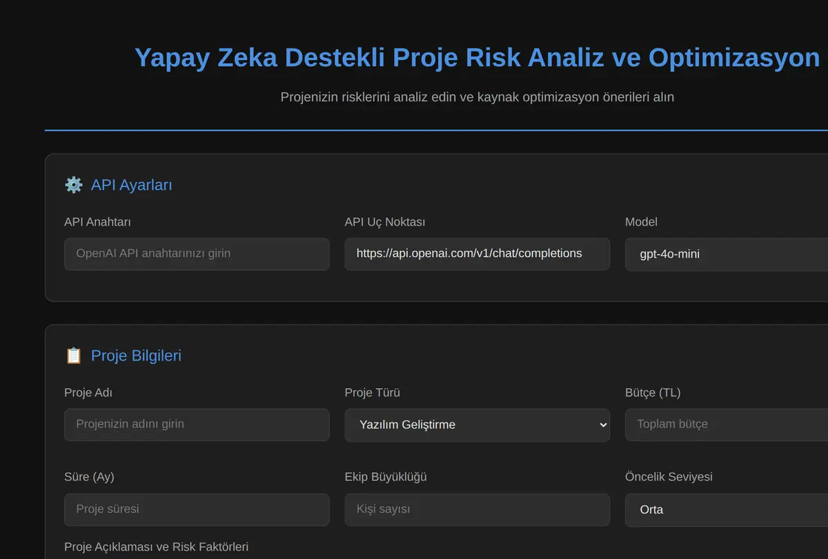 Yapay Zeka Destekli Proje Risk Analiz ve Optimizasyon ekran görüntüsü