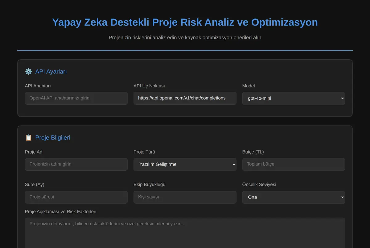 Yapay Zeka Destekli Proje Risk Analiz ve Optimizasyon ekran görüntüsü 2