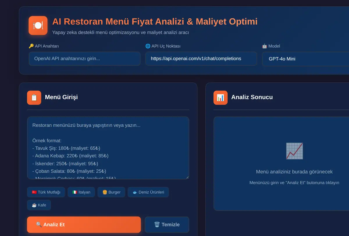 AI Restoran Menü Fiyat Analizi & Maliyet Optimi ekran görüntüsü