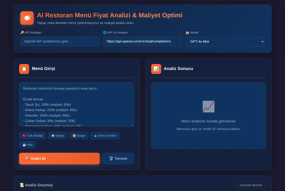 AI Restoran Menü Fiyat Analizi & Maliyet Optimi ekran görüntüsü 2
