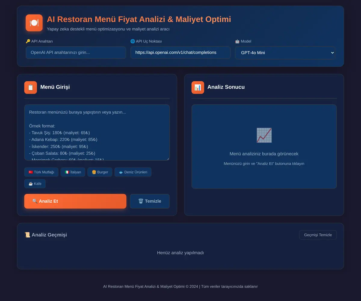 AI Restoran Menü Fiyat Analizi & Maliyet Optimi ekran görüntüsü 3