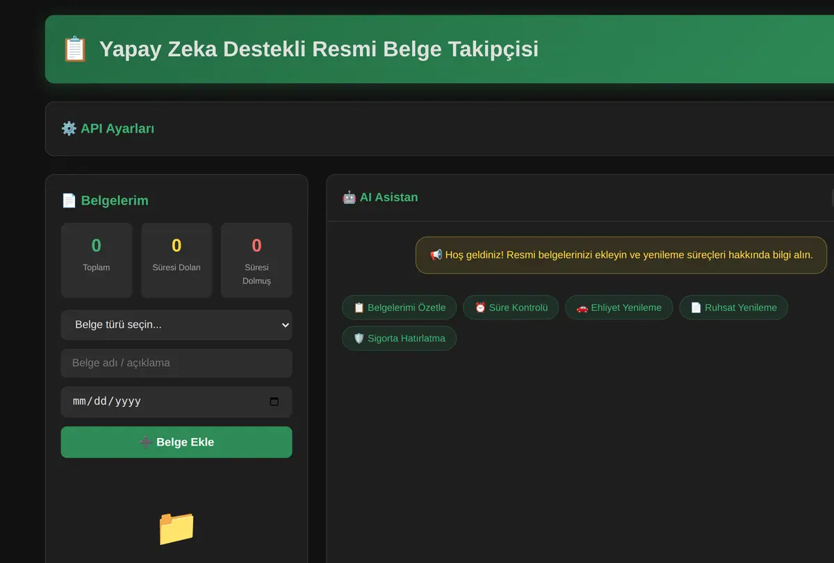 Yapay Zeka Destekli Resmi Belge Takipçisi ekran görüntüsü
