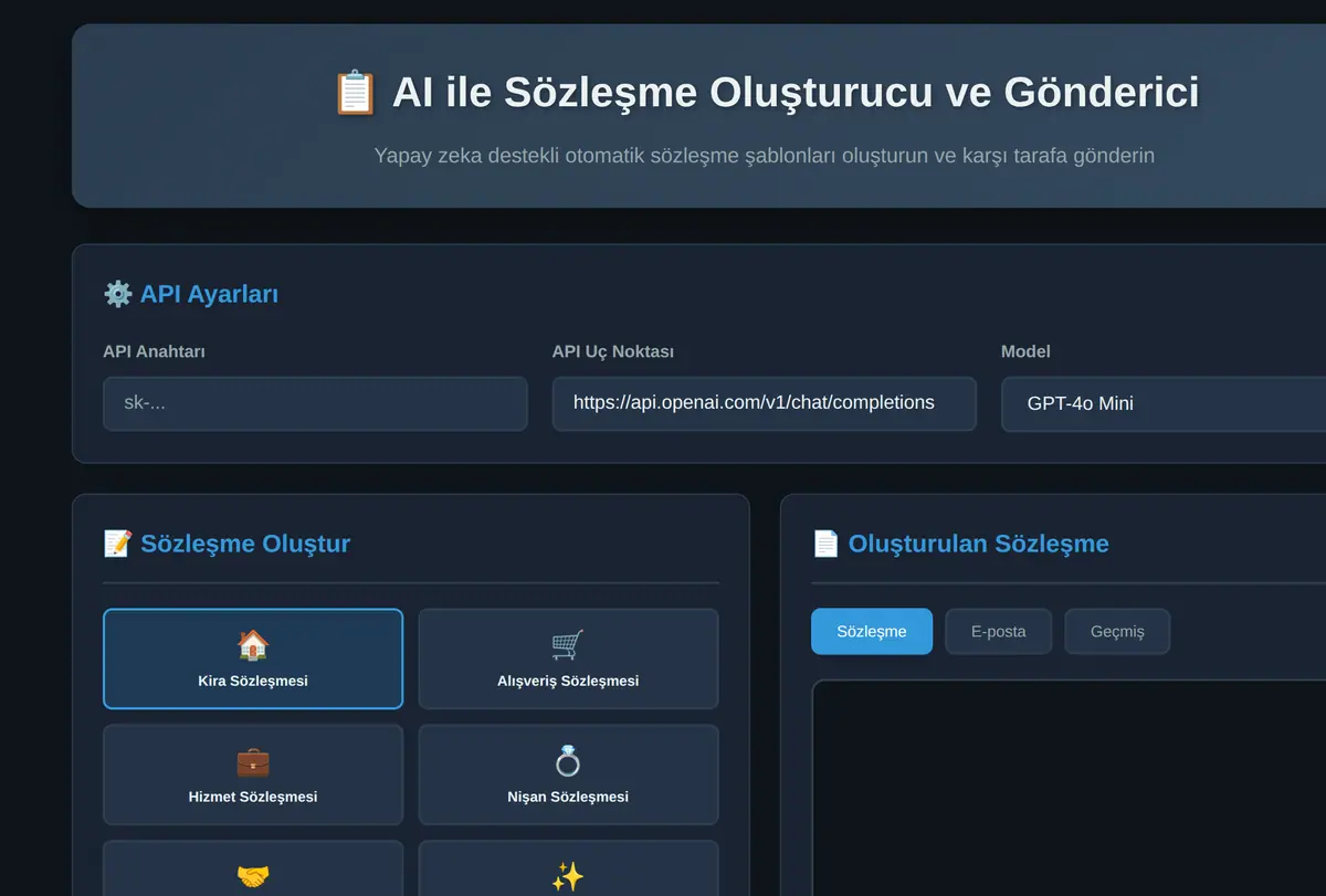AI ile Sözleşme Oluşturucu ve Gönderici ekran görüntüsü