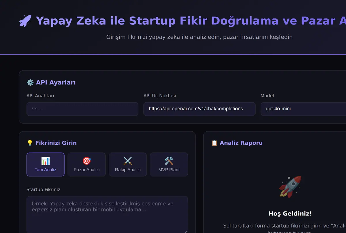 Yapay Zeka ile Startup Fikir Doğrulama ve Pazar Analizi ekran görüntüsü