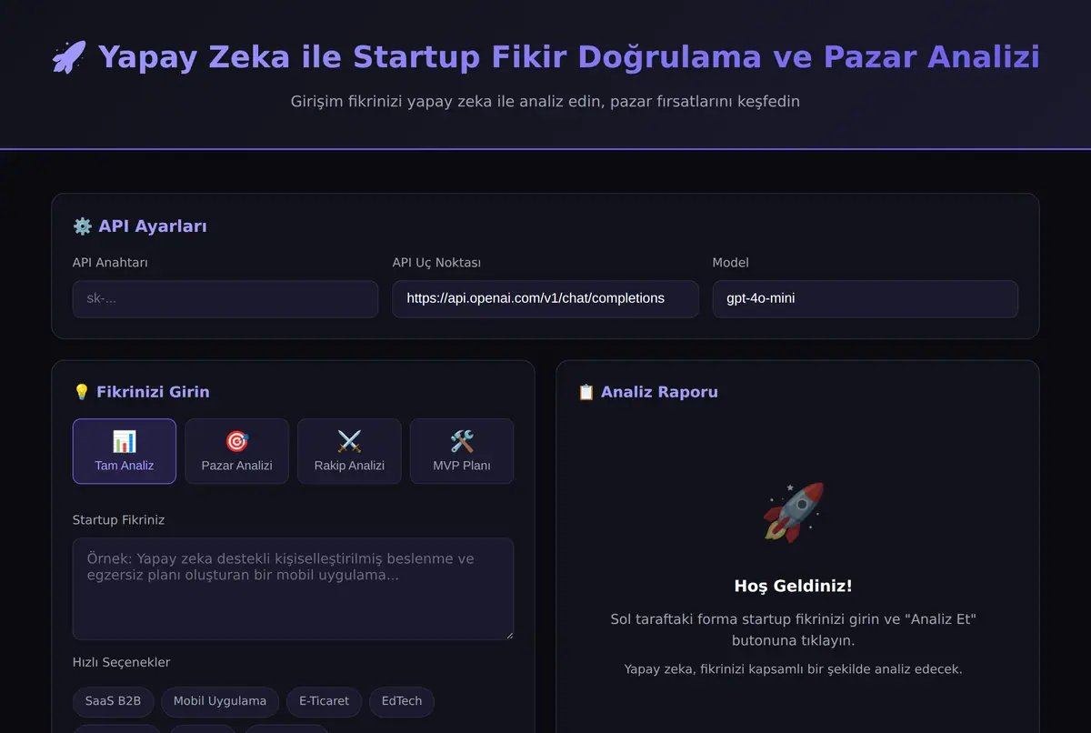 Yapay Zeka ile Startup Fikir Doğrulama ve Pazar Analizi ekran görüntüsü 2