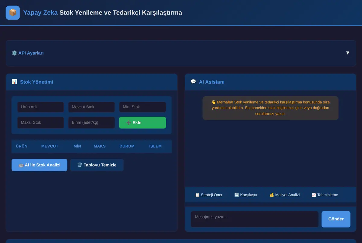 Yapay Zeka Stok Yenileme ve Tedarikçi Karşılaştırma ekran görüntüsü 2