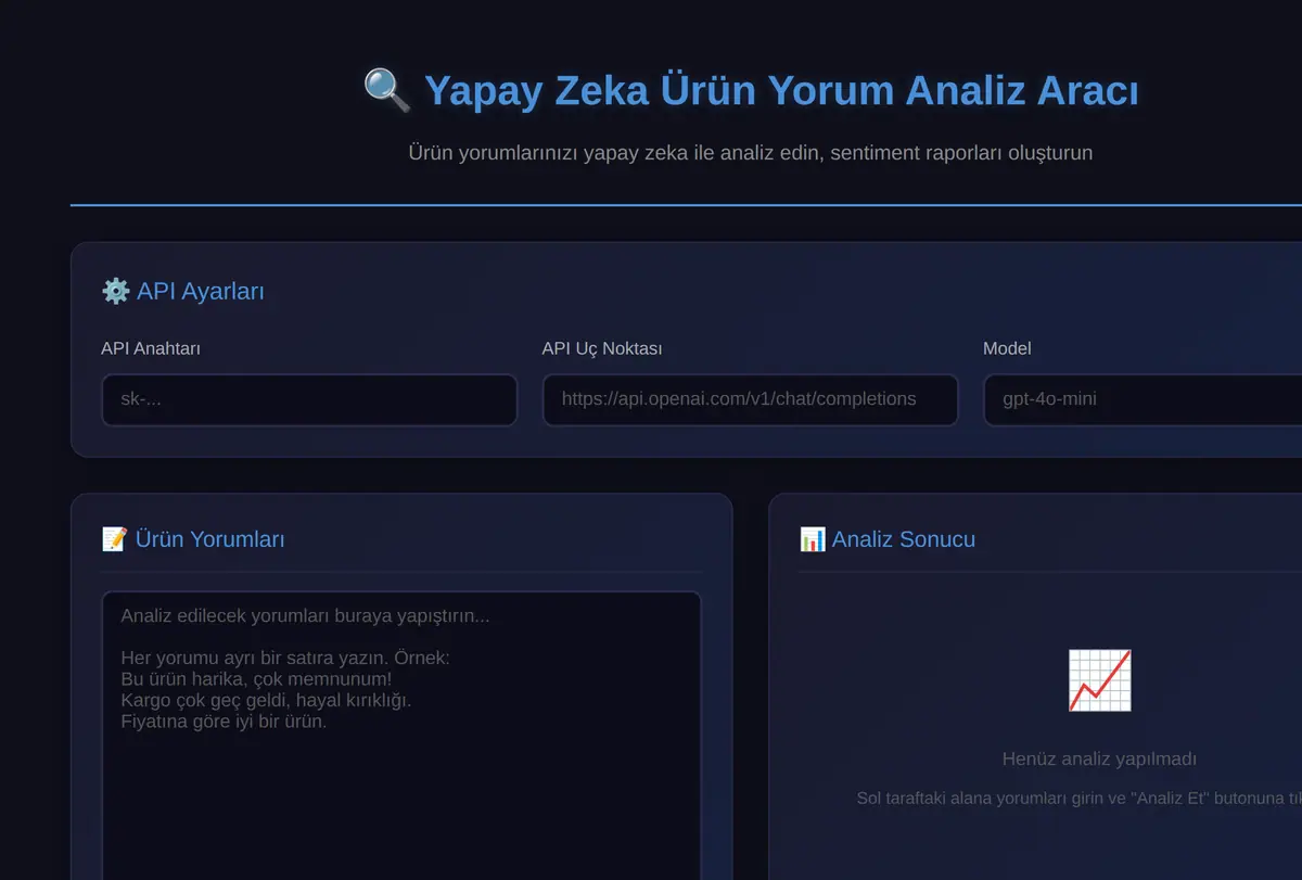 Yapay Zeka Ürün Yorum Analiz Aracı ekran görüntüsü