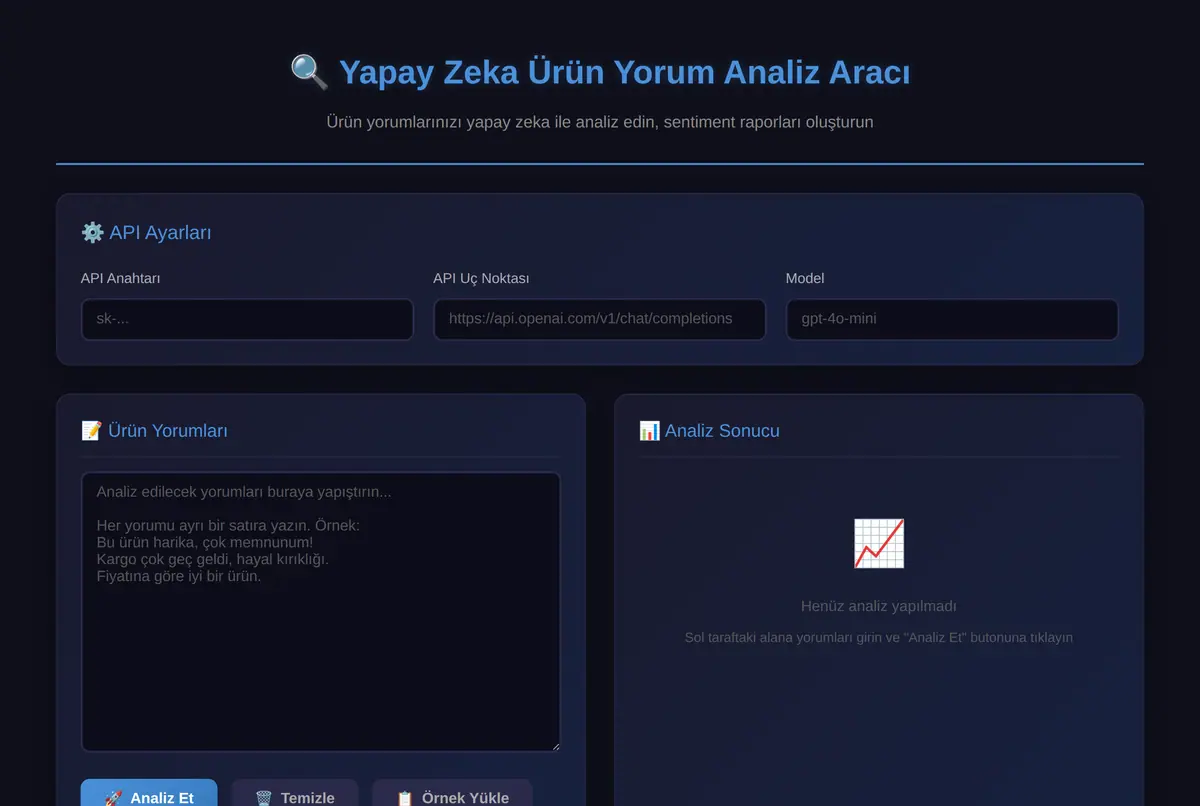 Yapay Zeka Ürün Yorum Analiz Aracı ekran görüntüsü 2