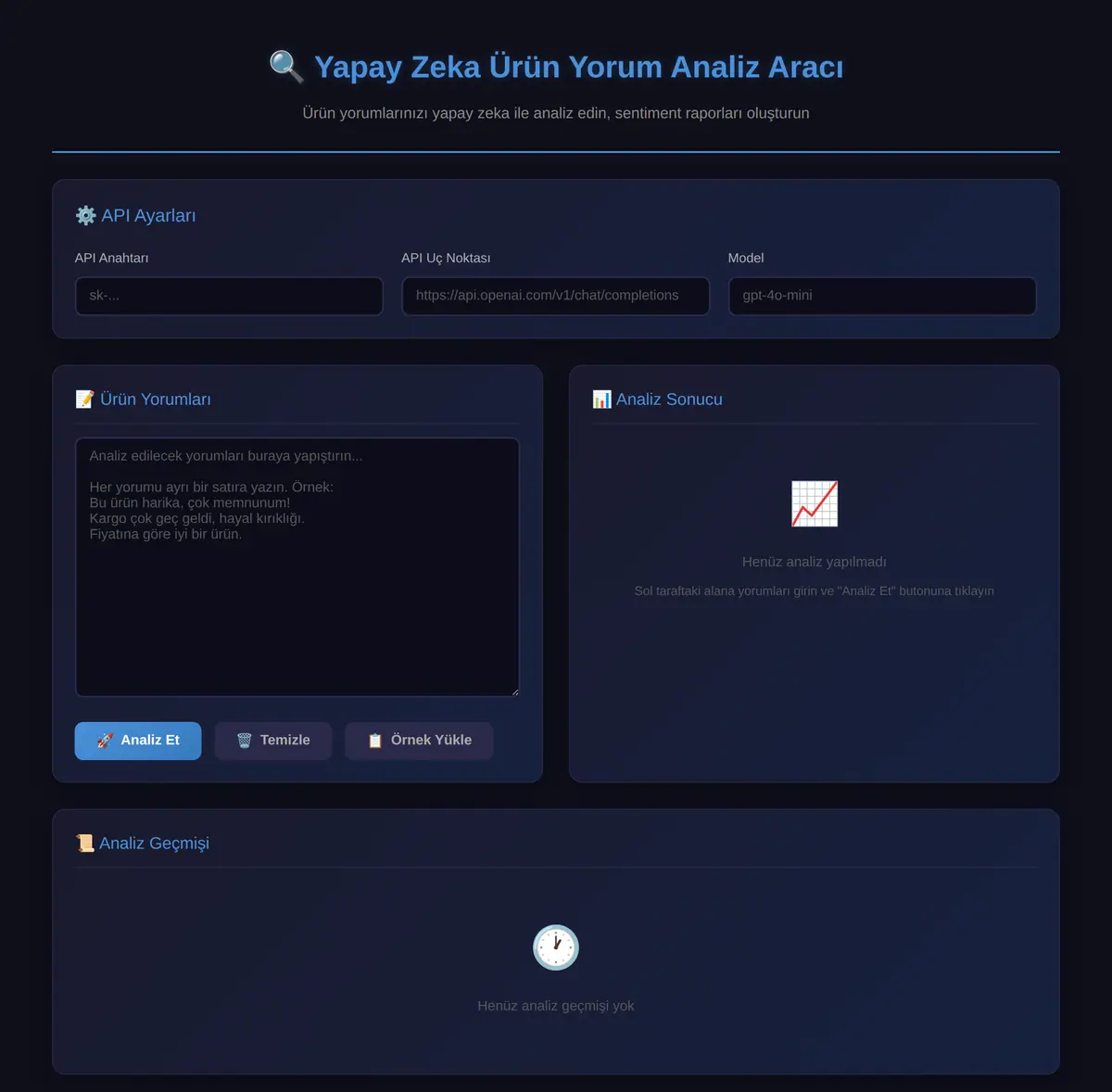 Yapay Zeka Ürün Yorum Analiz Aracı ekran görüntüsü 3