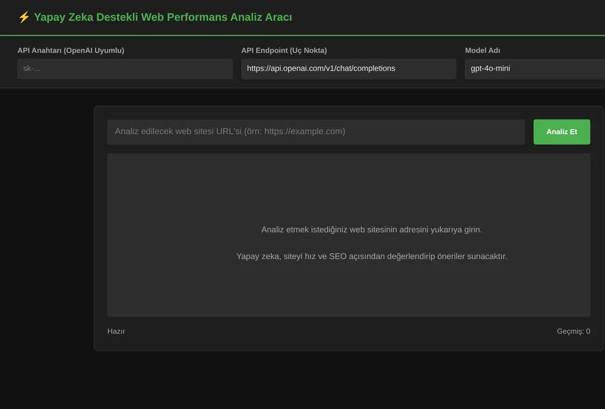 Yapay Zeka Destekli Web Performans Analiz Aracı ekran görüntüsü