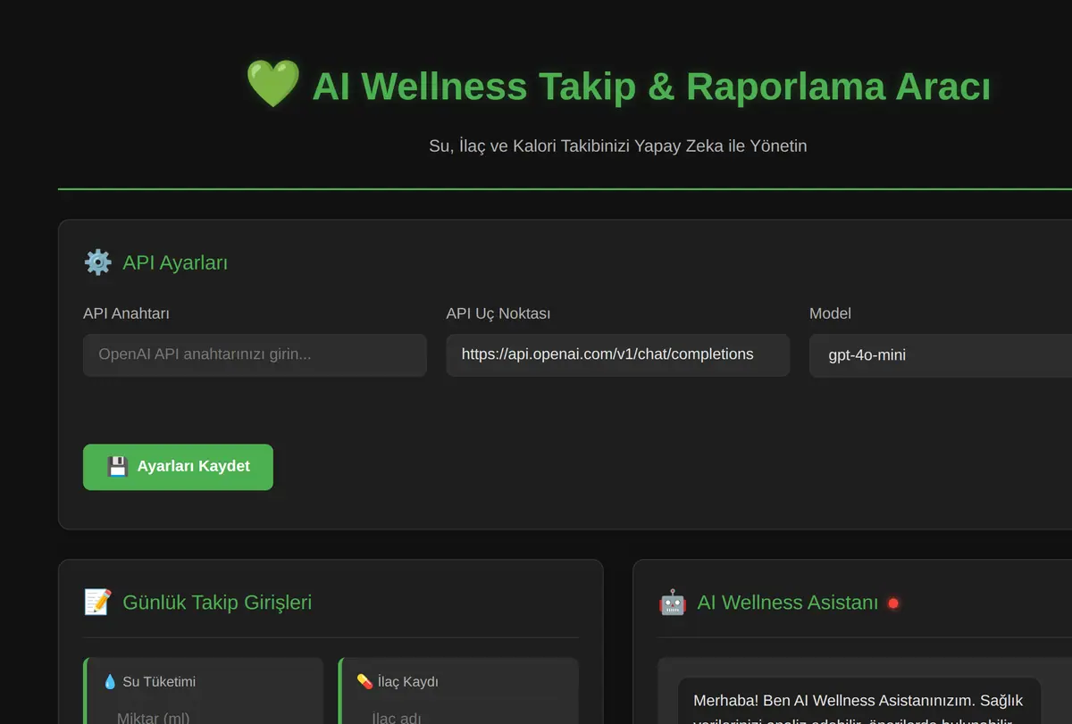 AI Wellness Takip & Raporlama Aracı ekran görüntüsü
