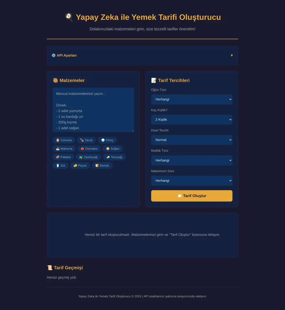 Yapay Zeka ile Yemek Tarifi Oluşturucu ekran görüntüsü 3