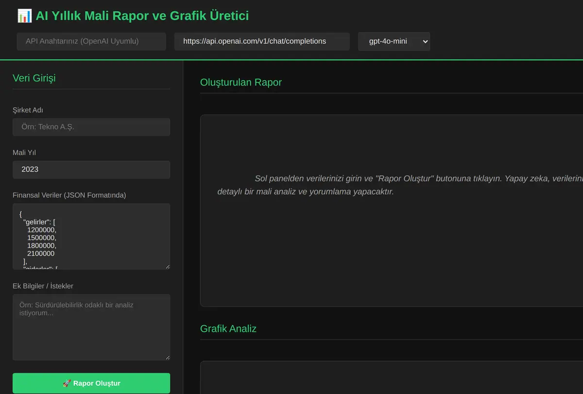 AI Yıllık Mali Rapor ve Grafik Üretici ekran görüntüsü
