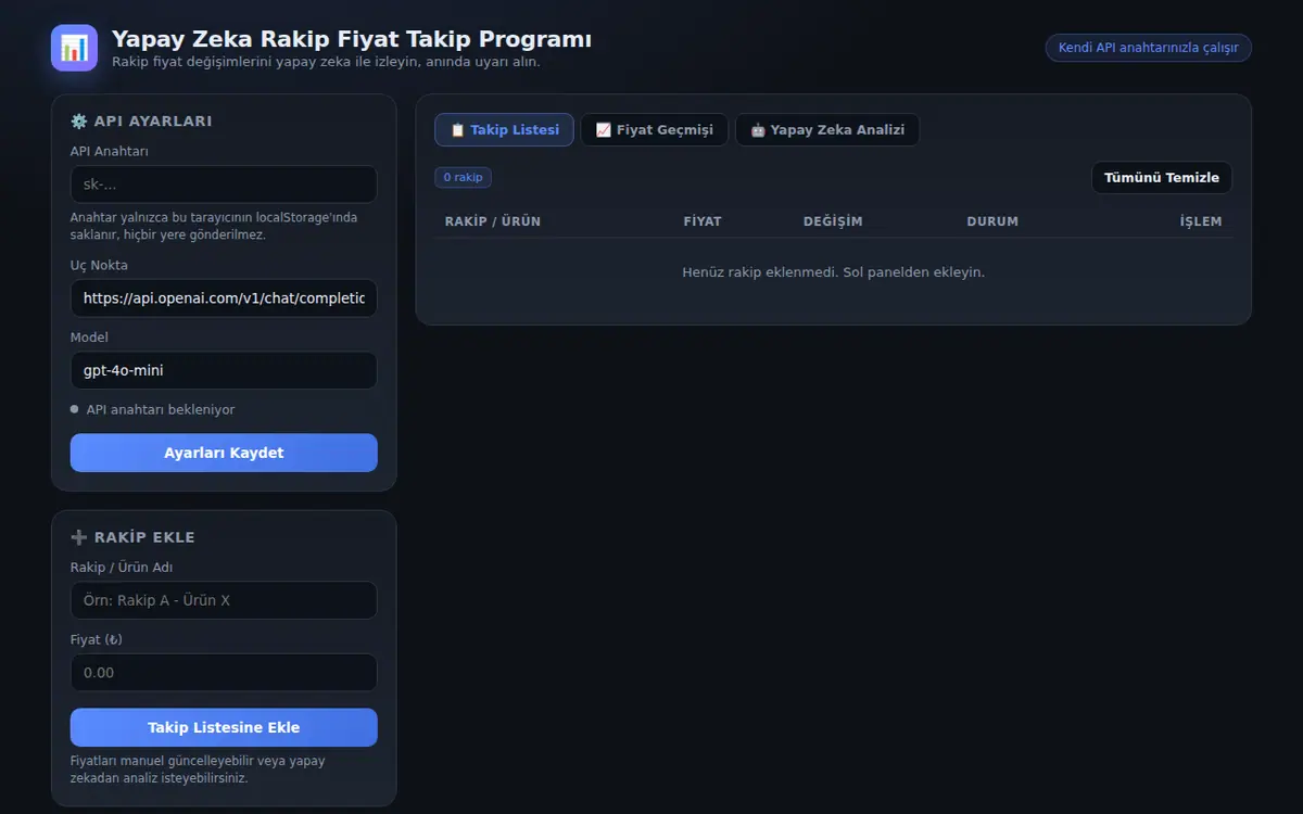 Yapay Zeka Destekli Rakip Fiyat Takip ve Uyarı ekran görüntüsü