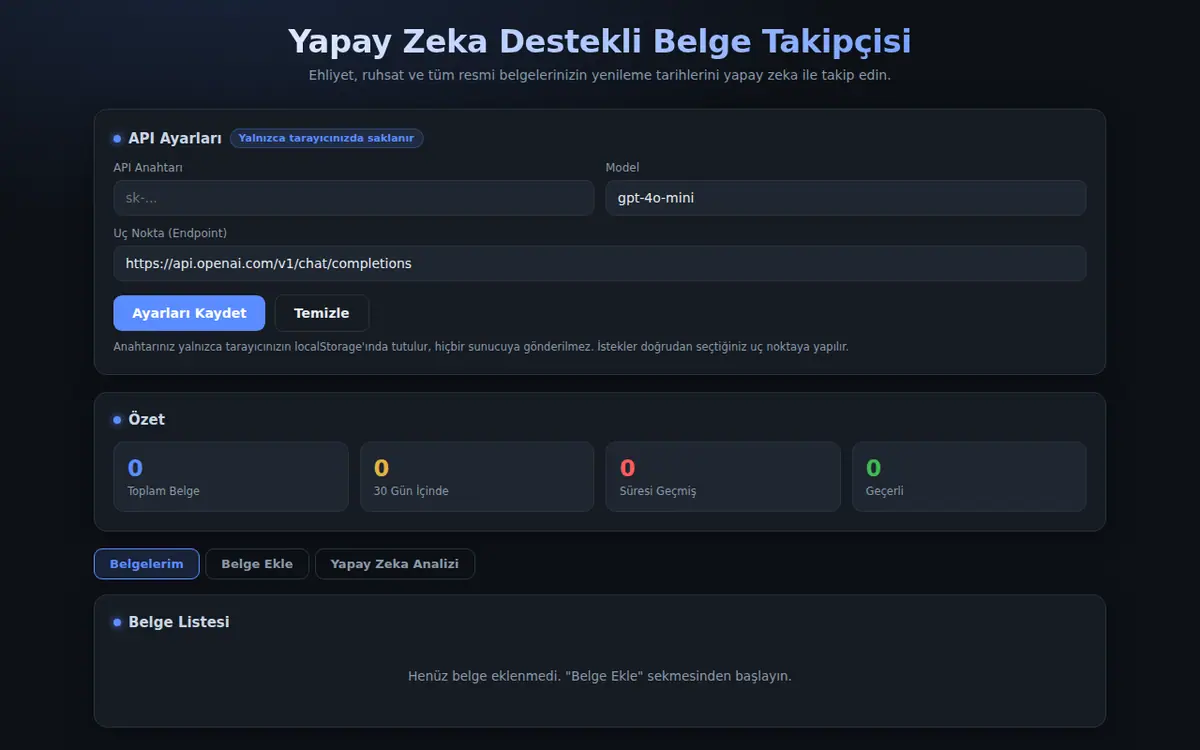 Yapay Zeka Destekli Belge Takipçisi ekran görüntüsü