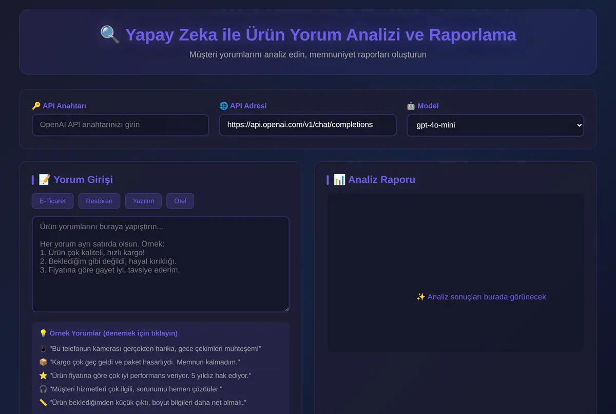 Yapay Zeka ile Ürün Yorum Analizi ve Raporlama ekran görüntüsü 2