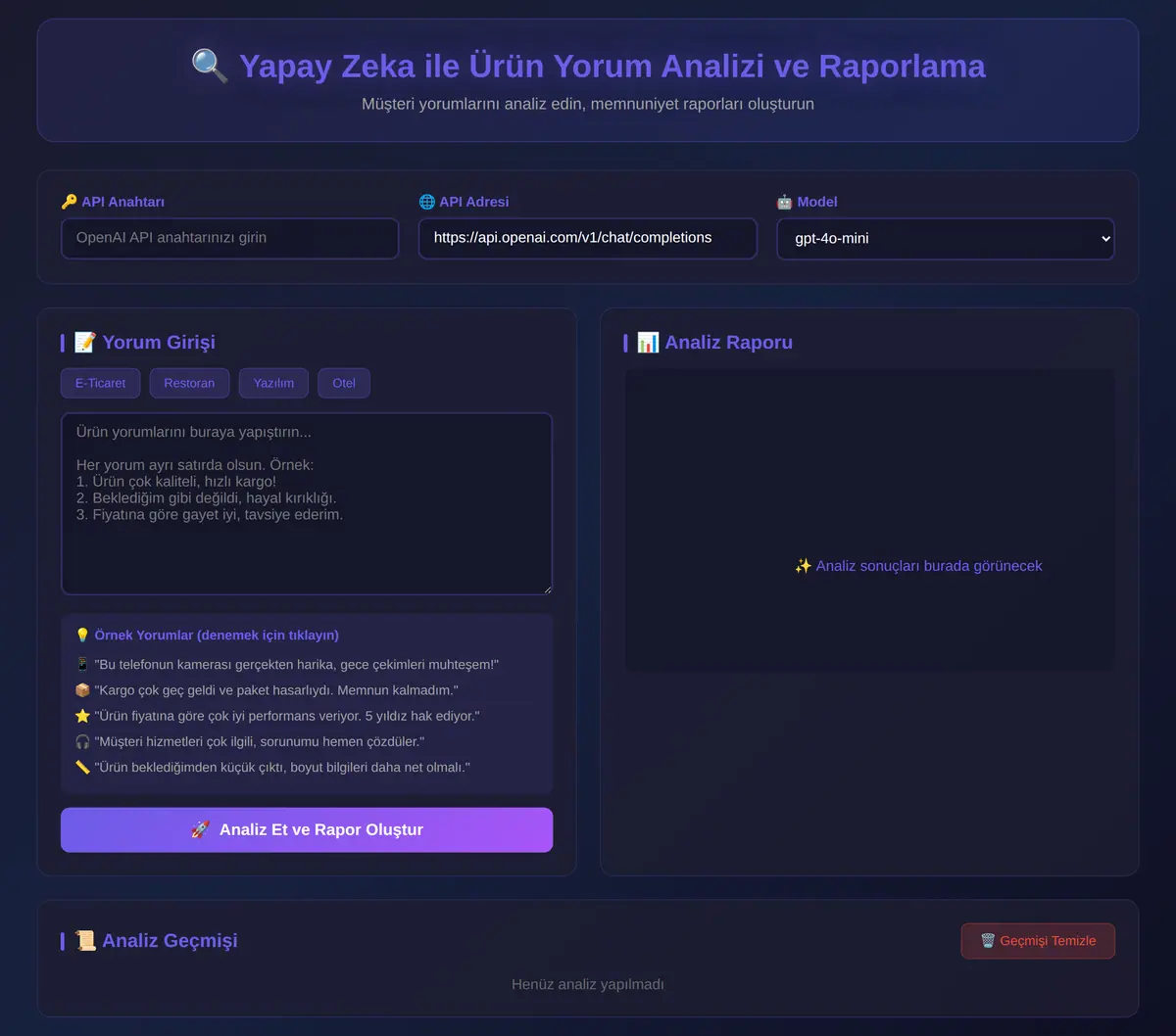 Yapay Zeka ile Ürün Yorum Analizi ve Raporlama ekran görüntüsü 3