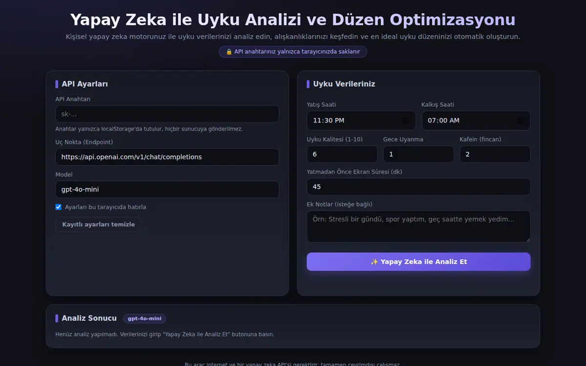 Yapay Zeka Destekli Uyku Analizi ve Düzen ekran görüntüsü