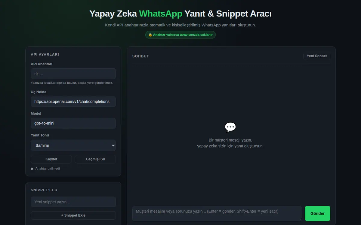 Yapay Zeka Destekli WhatsApp Yanıtlama ekran görüntüsü