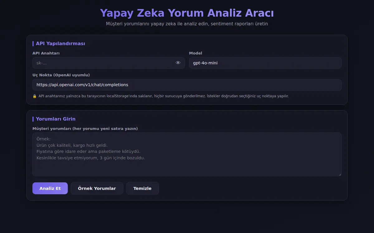 Yapay Zeka Destekli Yorum Analiz ve Sentiment ekran görüntüsü