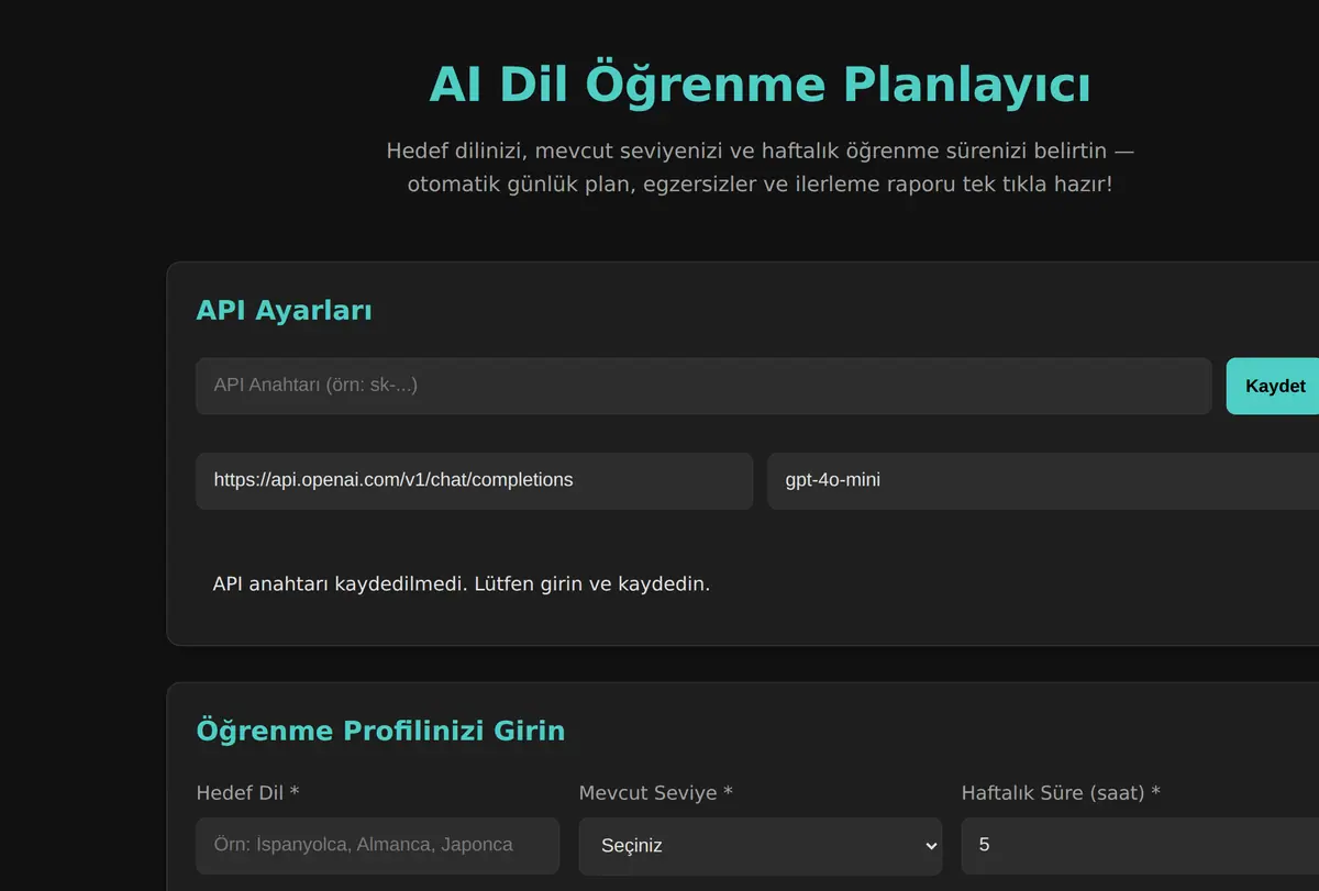 AI Dil Öğrenme Planlayıcı ekran görüntüsü