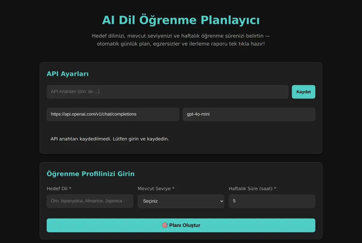 AI Dil Öğrenme Planlayıcı ekran görüntüsü 2