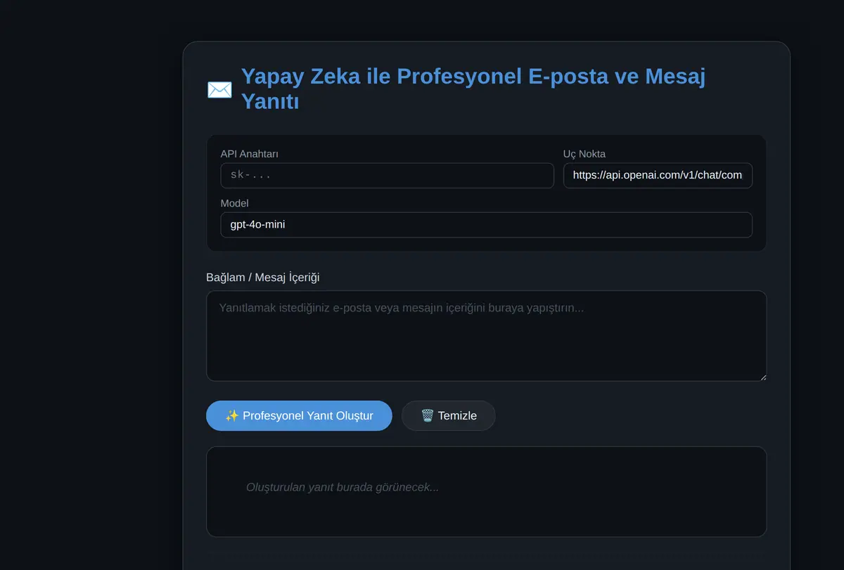 Yapay Zeka ile Profesyonel E-posta ve Mesaj Yanıtı ekran görüntüsü