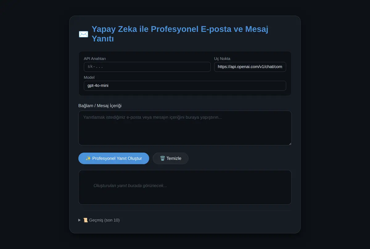 Yapay Zeka ile Profesyonel E-posta ve Mesaj Yanıtı ekran görüntüsü 2