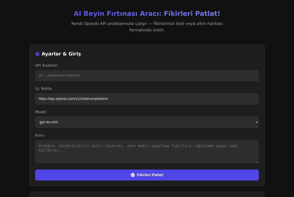 AI Beyin Fırtınası Aracı: Fikirleri Patlat! ekran görüntüsü 2