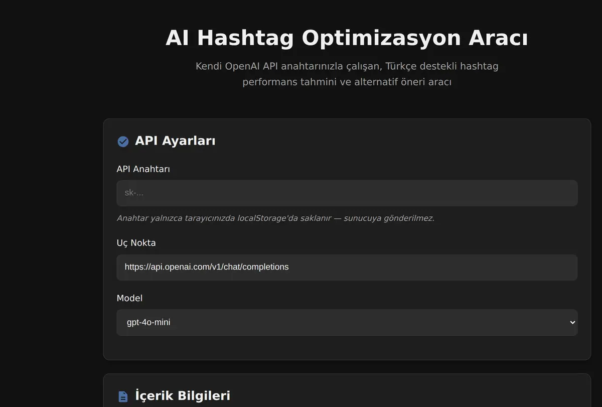 AI Hashtag Optimizasyon Aracı ekran görüntüsü