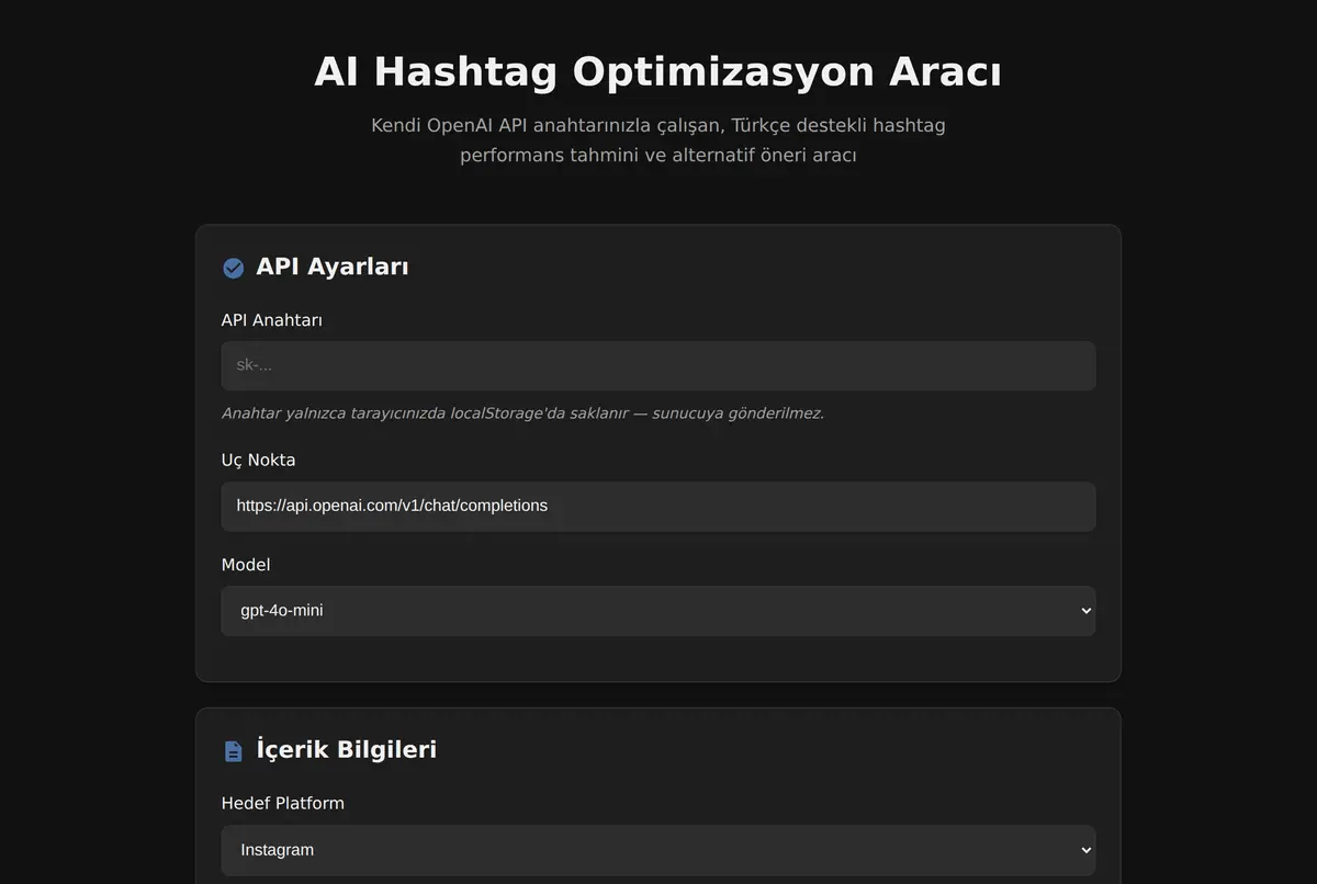 AI Hashtag Optimizasyon Aracı ekran görüntüsü 2
