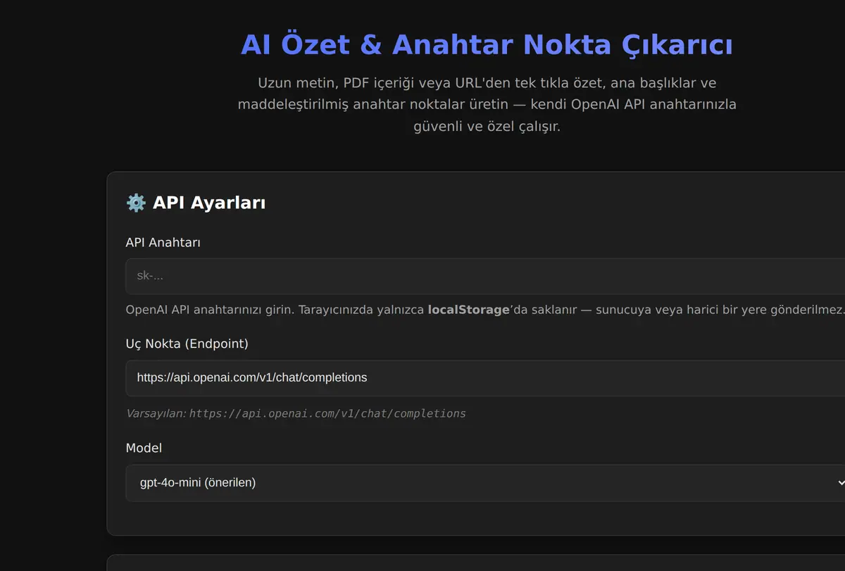 AI Özet & Anahtar Nokta Çıkarıcı ekran görüntüsü