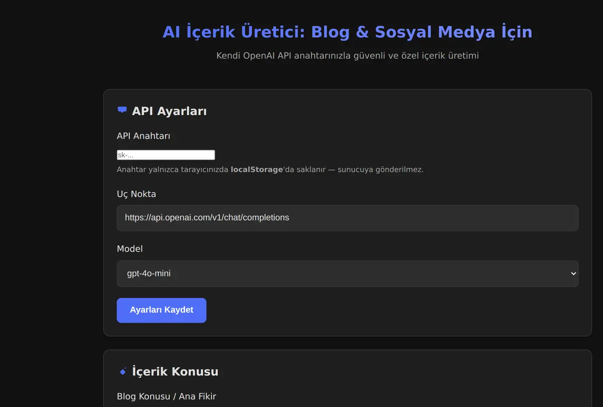 AI İçerik Üretici: Blog & Sosyal Medya İçin ekran görüntüsü