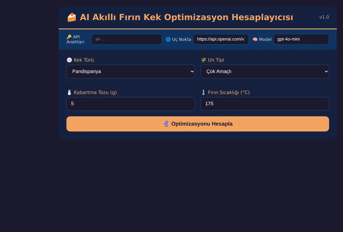 AI Akıllı Fırın Kek Optimizasyon Hesaplayıcısı ekran görüntüsü