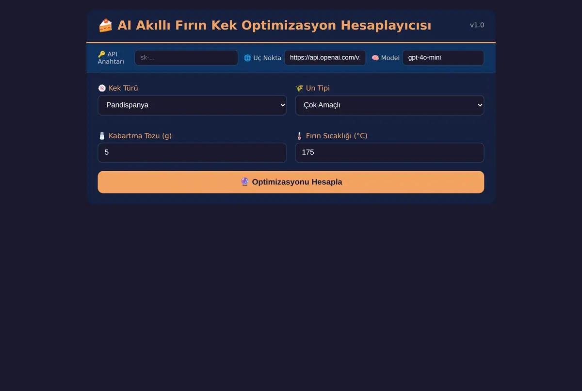 AI Akıllı Fırın Kek Optimizasyon Hesaplayıcısı ekran görüntüsü 2