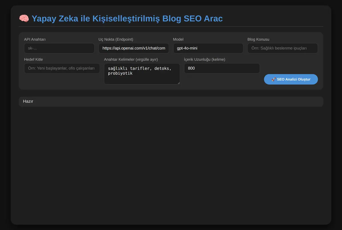 Yapay Zeka ile Kişiselleştirilmiş Blog SEO Arac ekran görüntüsü 3