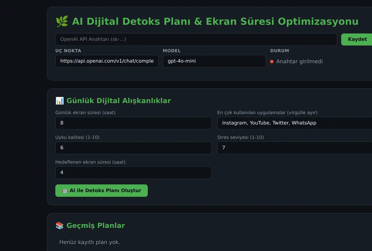 AI Dijital Detoks Planı & Ekran Süresi Optimizasyonu ekran görüntüsü