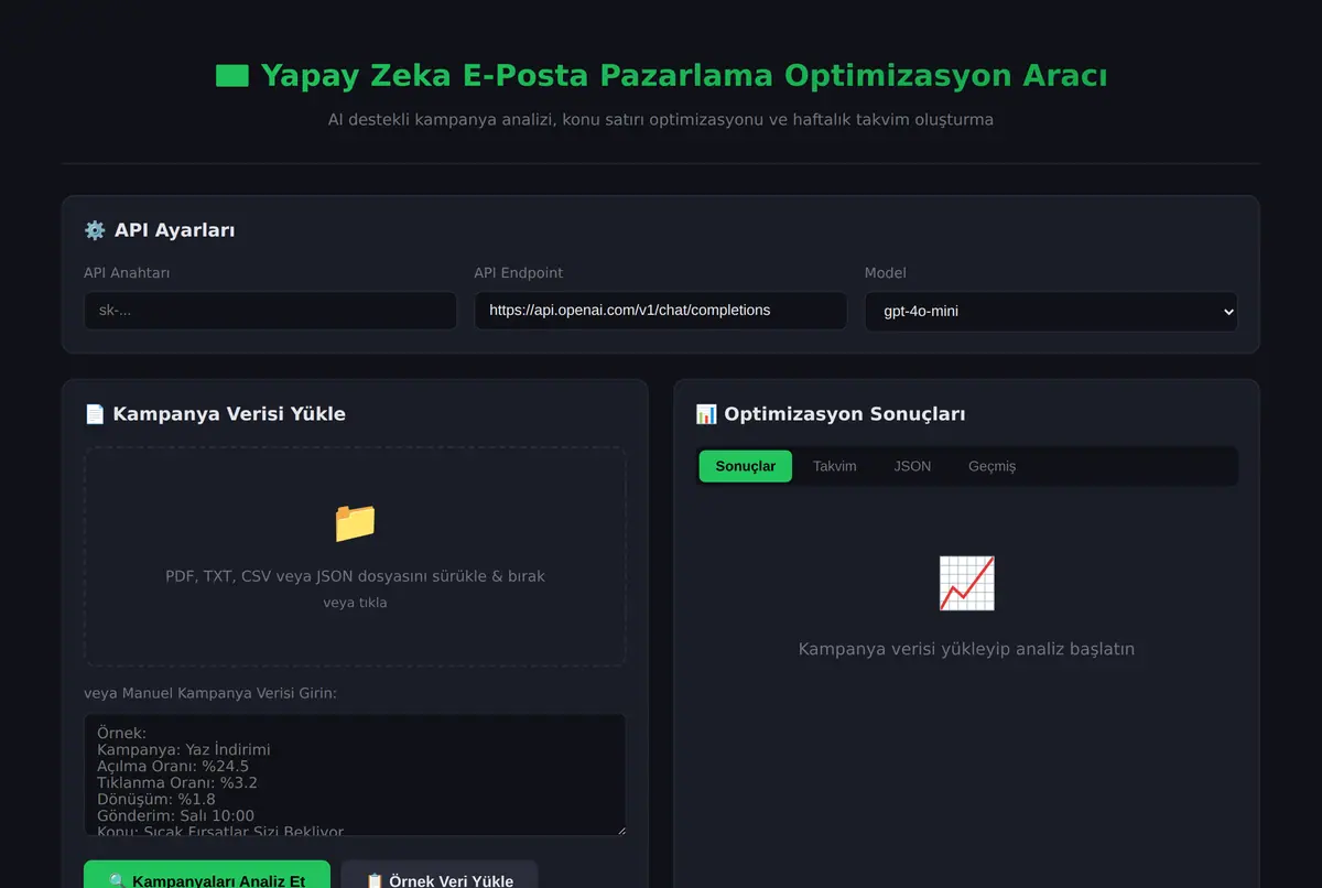 Yapay Zeka E-Posta Pazarlama Optimizasyon Aracı ekran görüntüsü 2