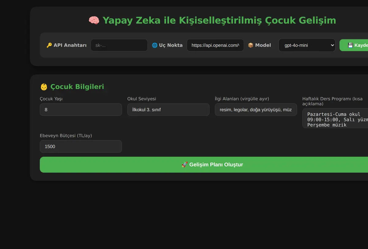 Yapay Zeka ile Kişiselleştirilmiş Çocuk Gelişim ekran görüntüsü