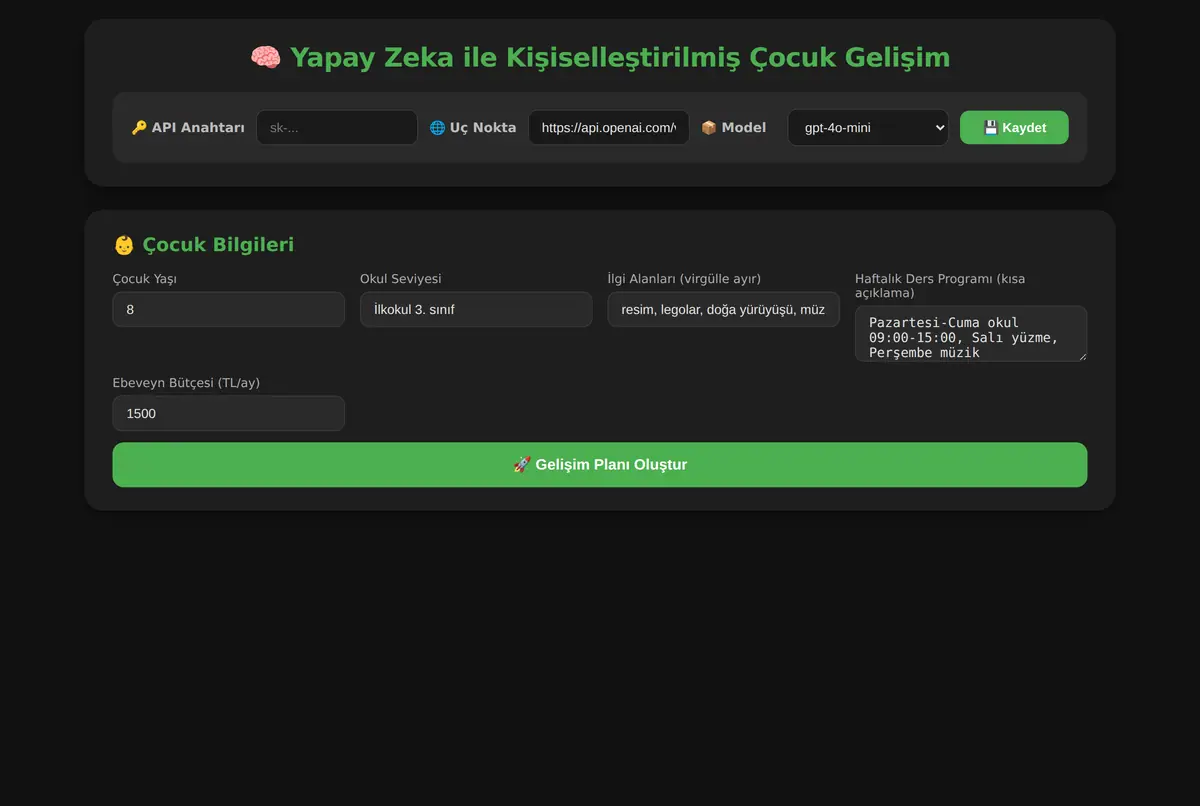 Yapay Zeka ile Kişiselleştirilmiş Çocuk Gelişim ekran görüntüsü 2