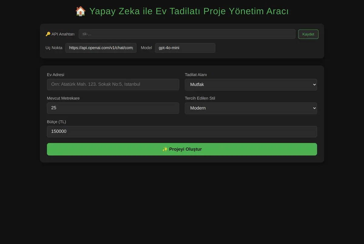 Yapay Zeka ile Ev Tadilatı Proje Yönetim Aracı ekran görüntüsü 2