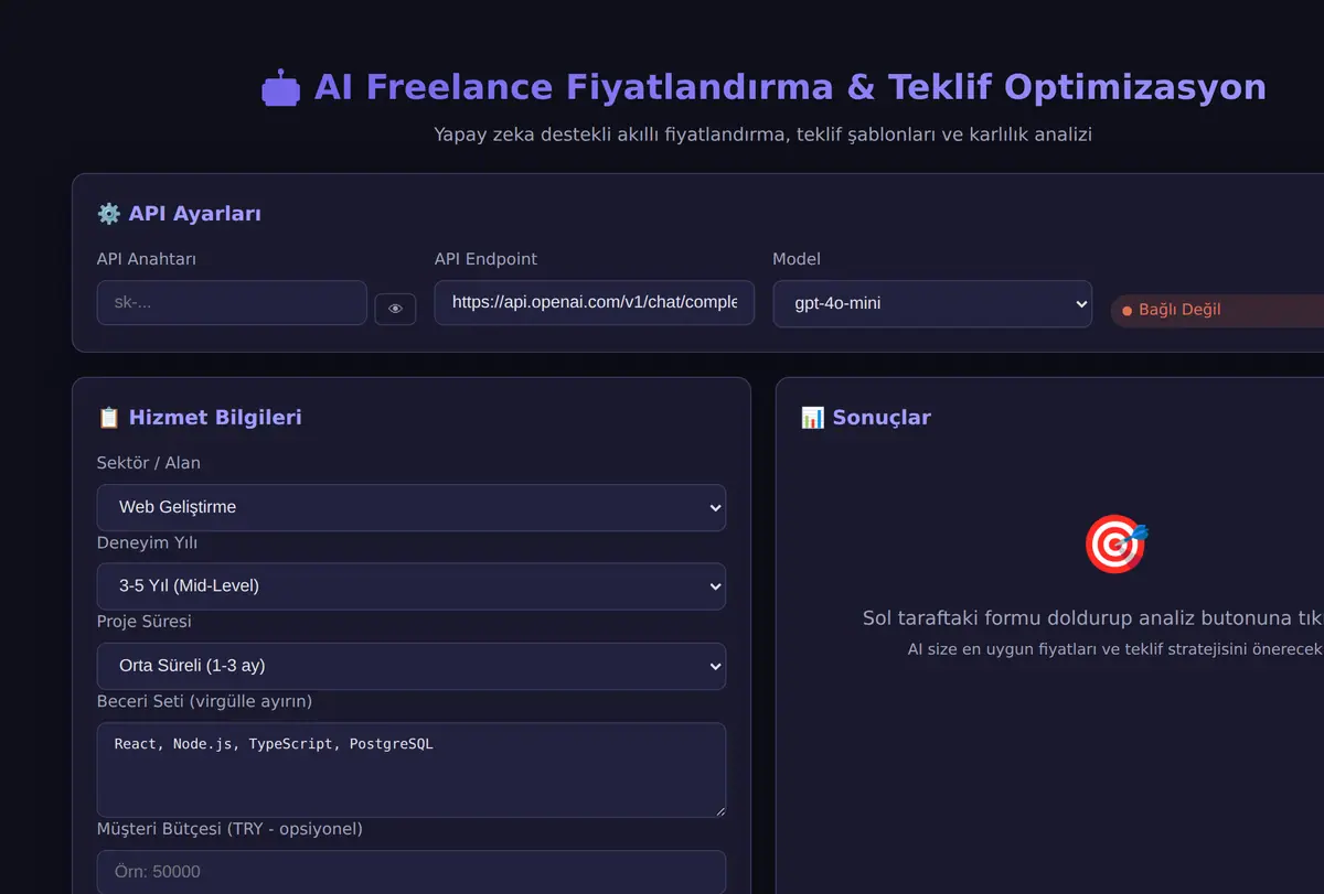 AI Freelance Fiyatlandırma & Teklif Optimizasyon ekran görüntüsü