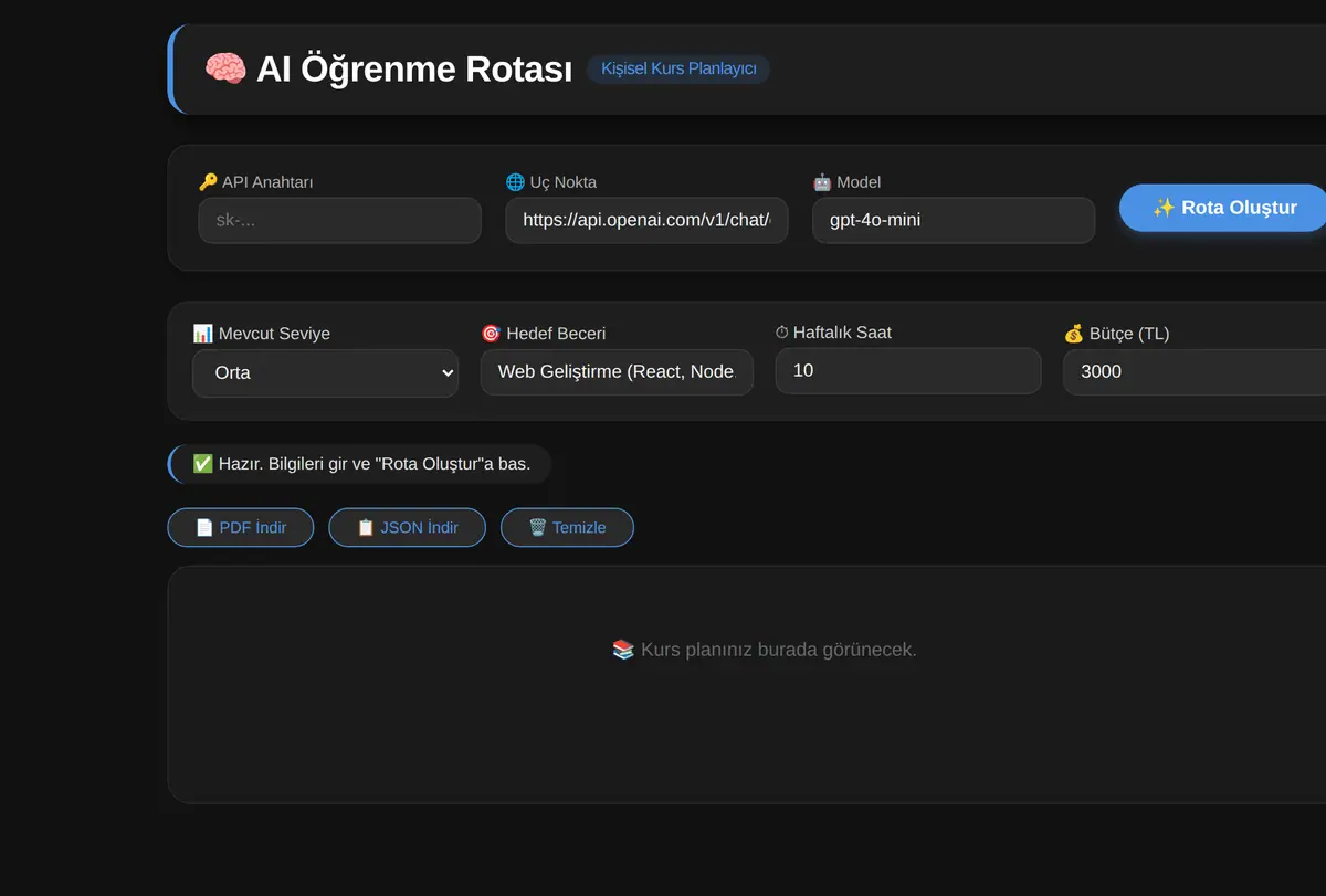 AI Öğrenme Rotası: Kişisel Kurs Planlayıcı ekran görüntüsü