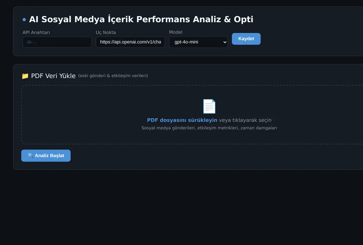 AI Sosyal Medya İçerik Performans Analiz & Opti ekran görüntüsü