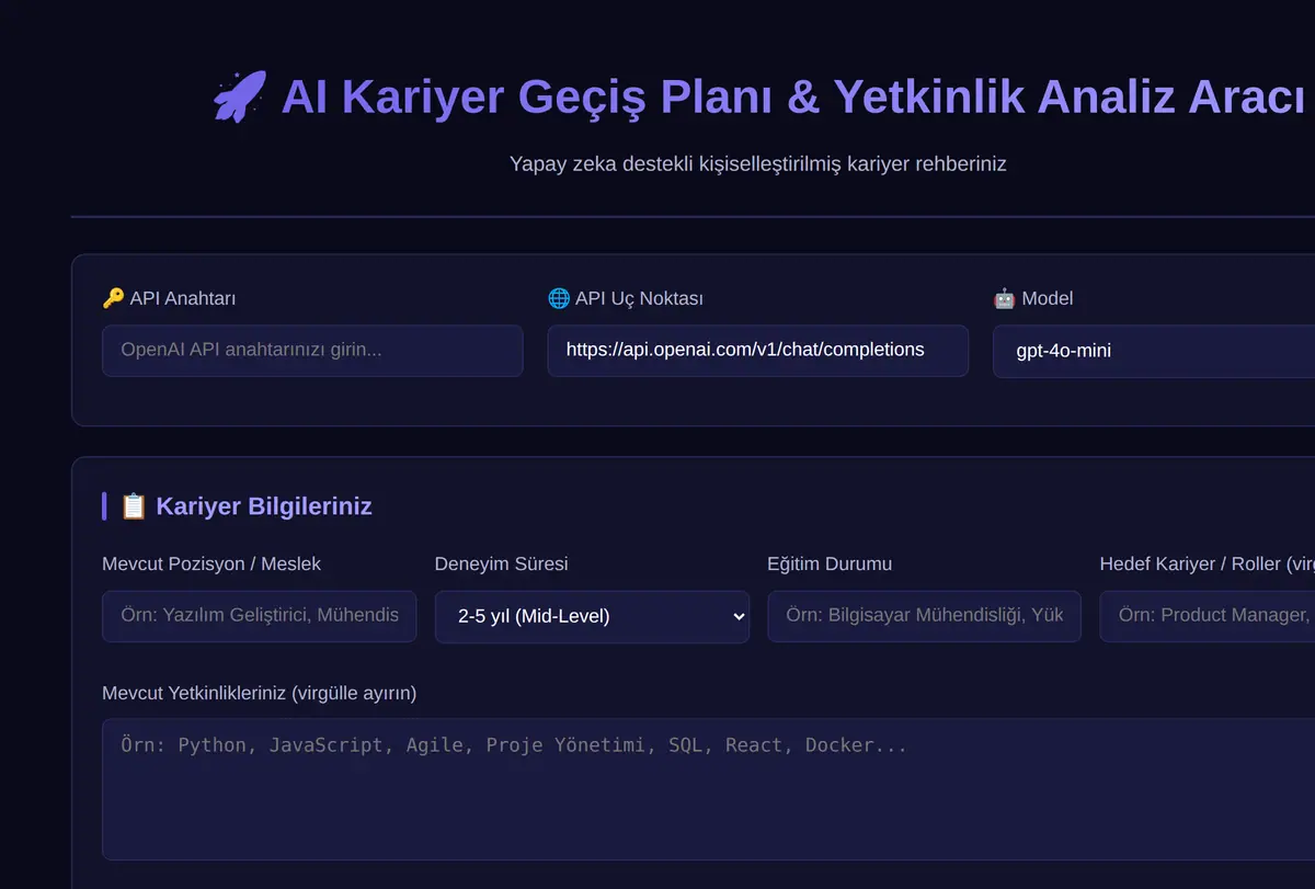 AI Kariyer Geçiş Planı & Yetkinlik Analiz Aracı ekran görüntüsü