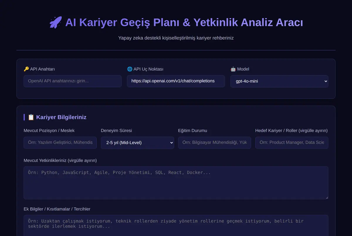 AI Kariyer Geçiş Planı & Yetkinlik Analiz Aracı ekran görüntüsü 2
