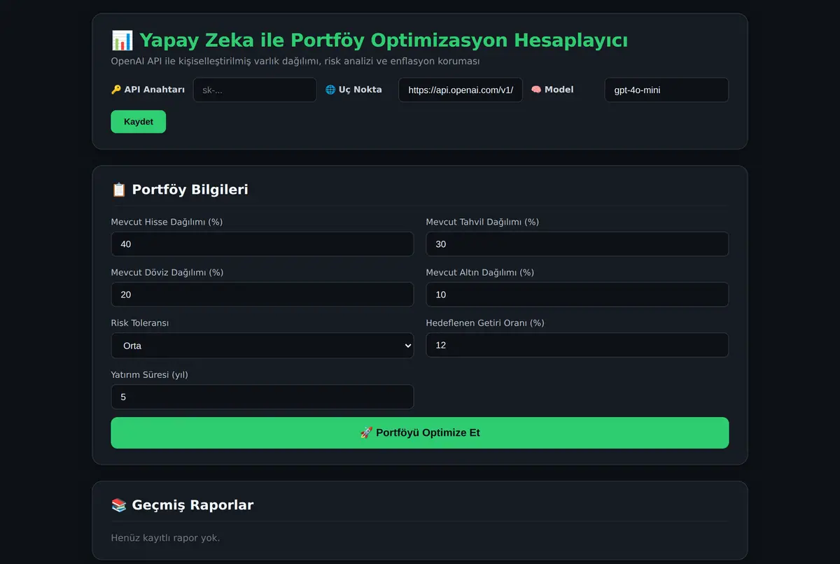 Yapay Zeka ile Portföy Optimizasyon Hesaplayıcı ekran görüntüsü 2