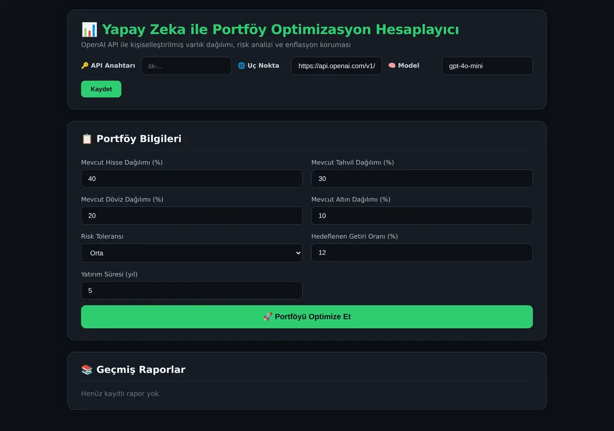 Yapay Zeka ile Portföy Optimizasyon Hesaplayıcı ekran görüntüsü 3