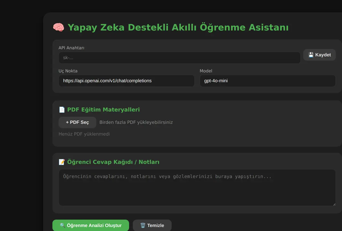 Yapay Zeka Destekli Akıllı Öğrenme Asistanı ekran görüntüsü